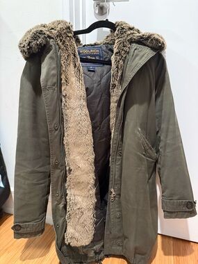 Woolrich Olive Parka with Tan Faux-Fur Trim